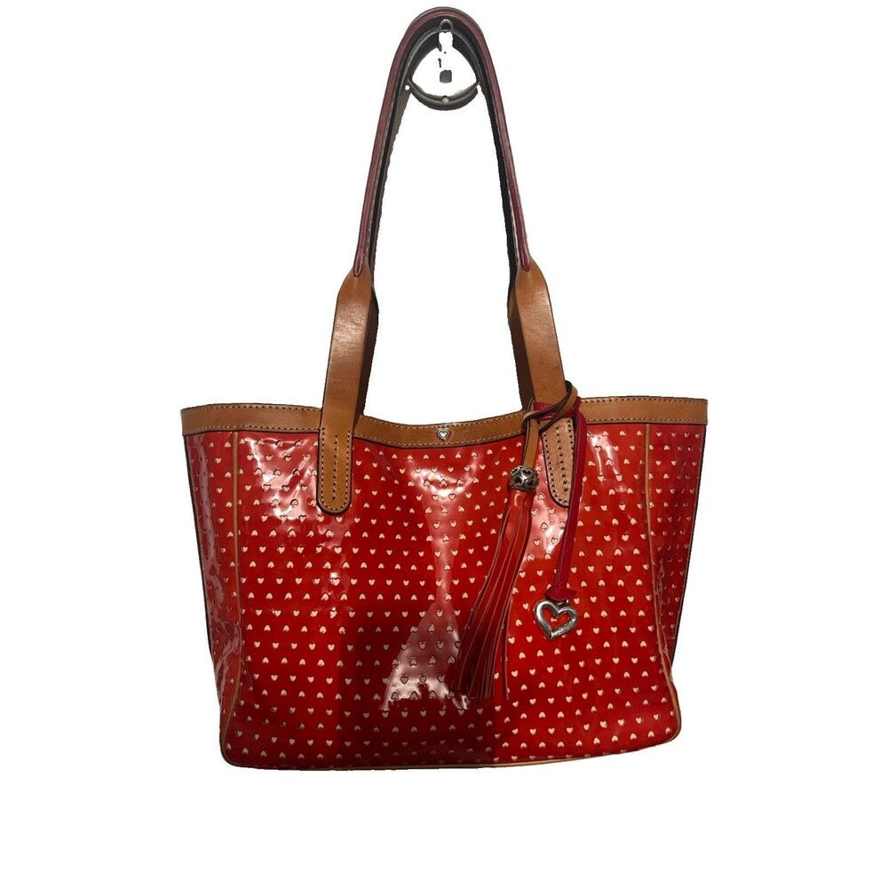 Brighton Pixie Hearts Red Patent Leather Tote Bag With Tassel And Heart Charm
